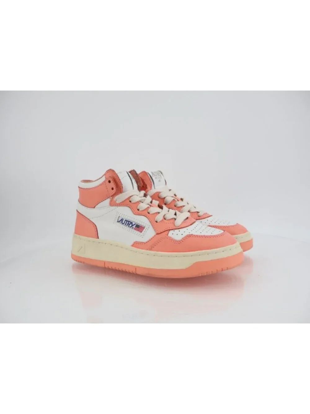 Autry Medalist Mid Top Leather Two Tone Sneakers Size 35 EU 5 US Pink White